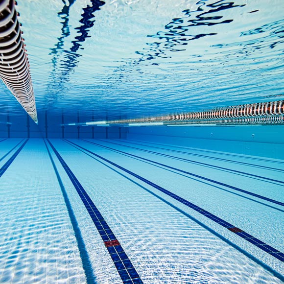 underwater shot of swimming lanes in commercial swimming pool